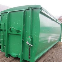 Abrollcontainer mit 36 m³ Volumen, spantenfrei, aus der Serie EKO1, grün lackiert, mit mechanischem Dach über Stockwinde und Deckelausführung