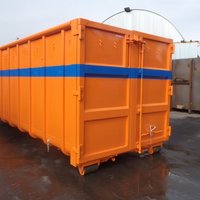Abrollcontainer mit 36 m³ Volumen, offen ausgeführt in Orange und mit grosser Flügeltüre zur einfachen Entladung