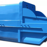 Absetzpresscontainer (Absetzpresse) der Marke Beringer, 10 m³, blau – kompakte Lösung zur Gewerbe- und Industrieabfallverdichtung.
